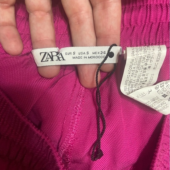 ZARA NWOT fuchsia pull on wide leg drawstring casual pants with pockets size S - Picture 4 of 6
